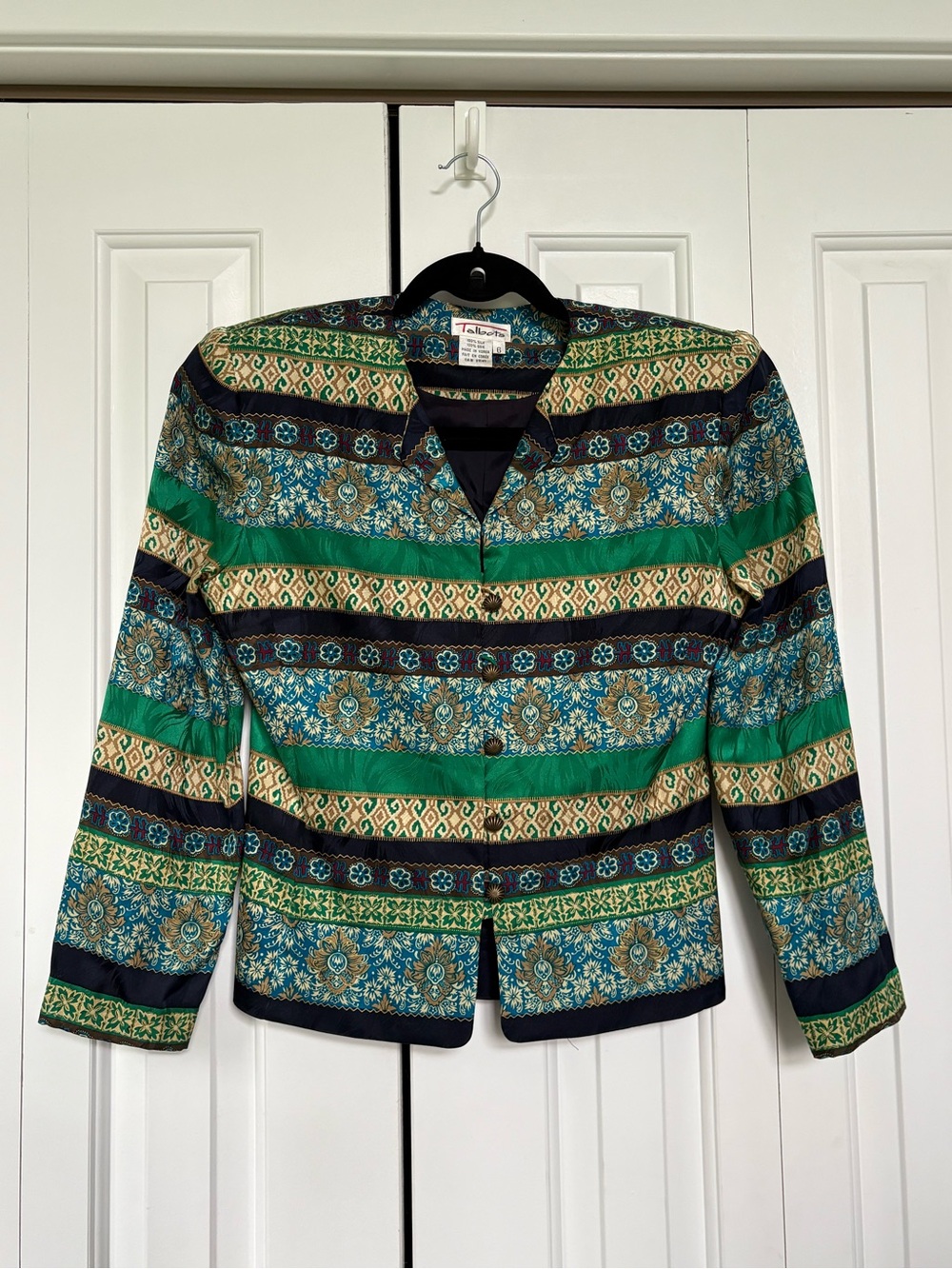 Vintage 90s Talbots 100% Silk Baroque Striped Blazer Jacket - Size 6